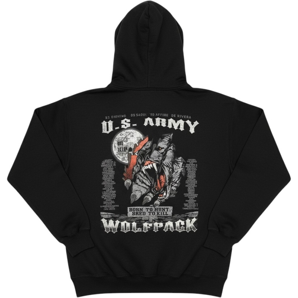 Mens Military Black Hoodie US Army Wolfpack 31st EN BN Gildan‎ Large Streetwear
